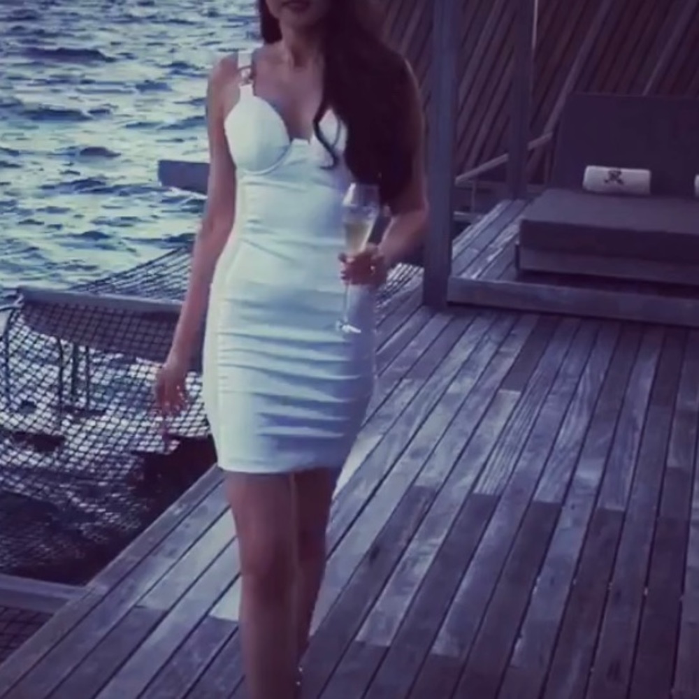 White gold chain mini dress